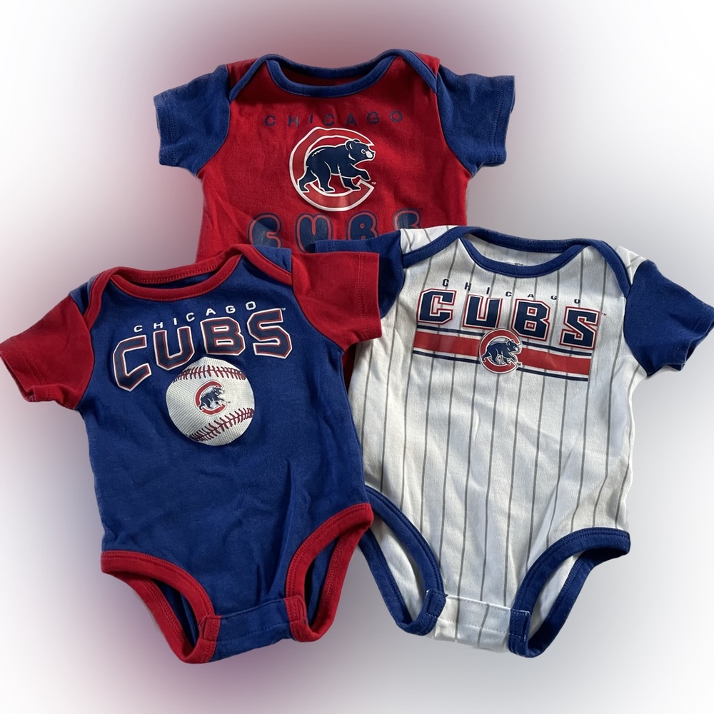 MLB Cubs Onesie 3 Pack 0-3 Months Chicago Cubs Red Blue Striped